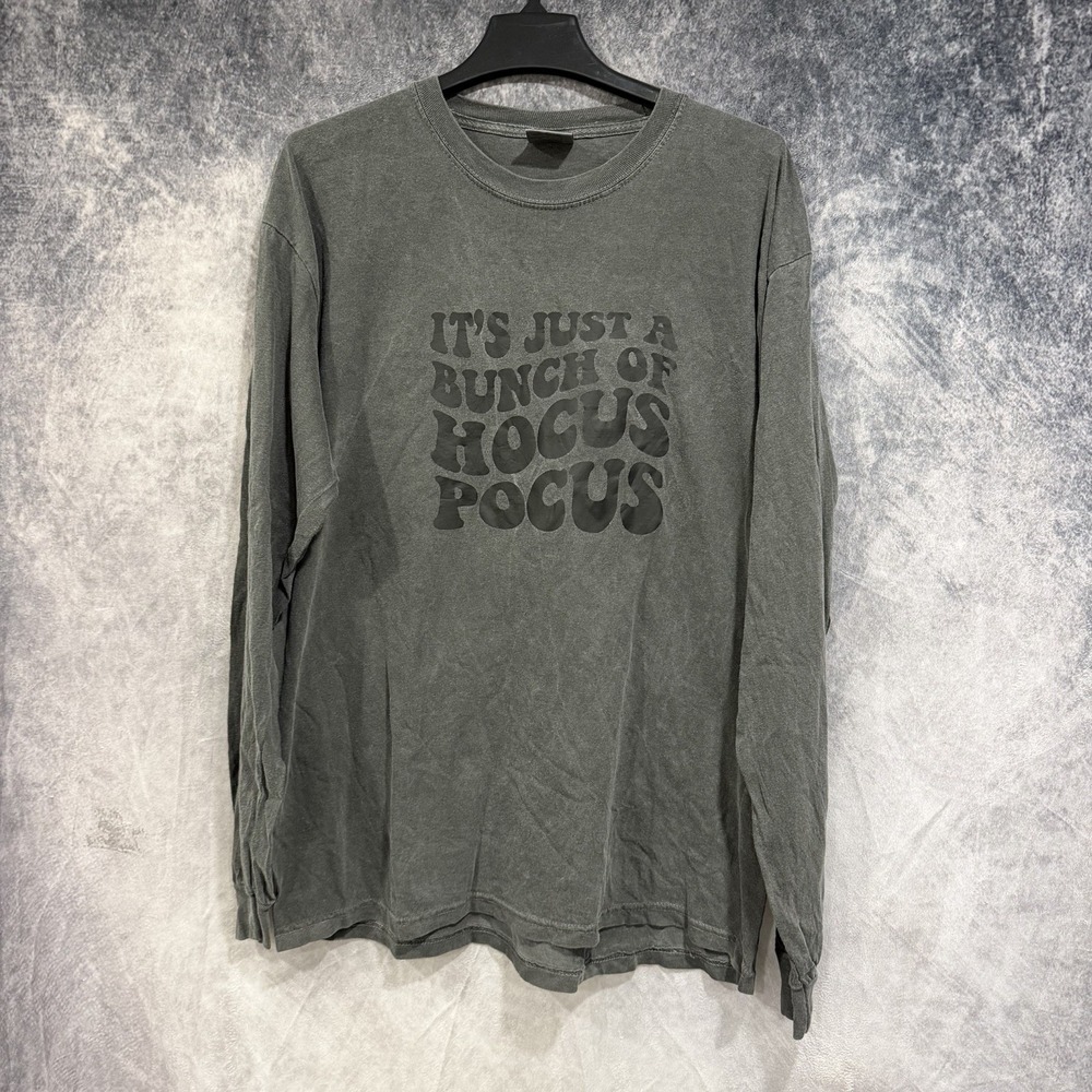 Comfort Colors Hocus Pocus Long Sleeve Shirt Gray Halloween Mens XL